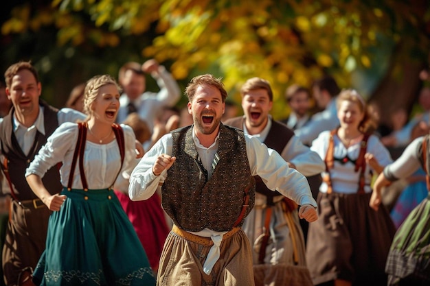 Foto eine gruppe von menschen, die in traditioneller kleidung gekleidet sind