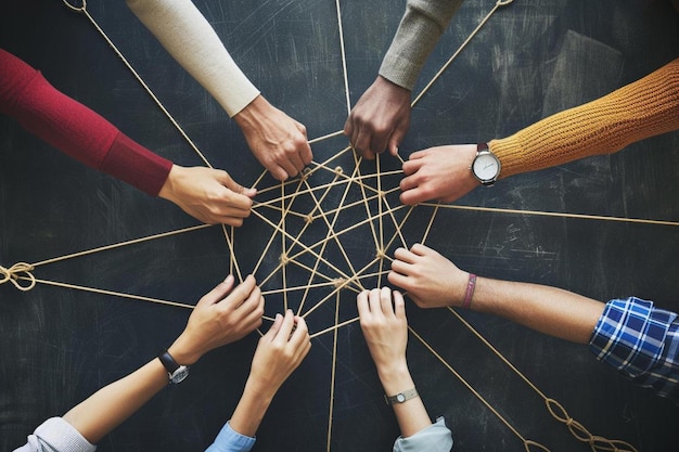 Foto eine gruppe von menschen, die sich in einem kreis an den händen halten