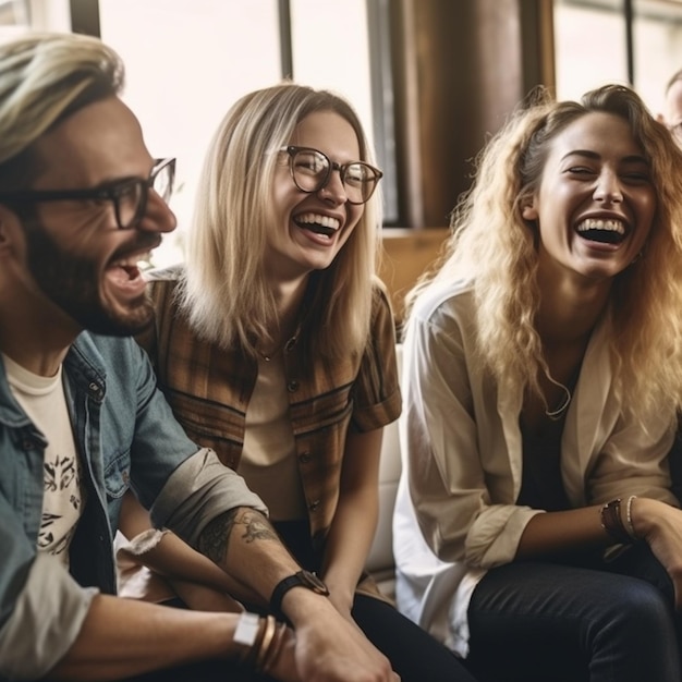 Eine Gruppe von Menschen, die zusammen lachen und lachen.