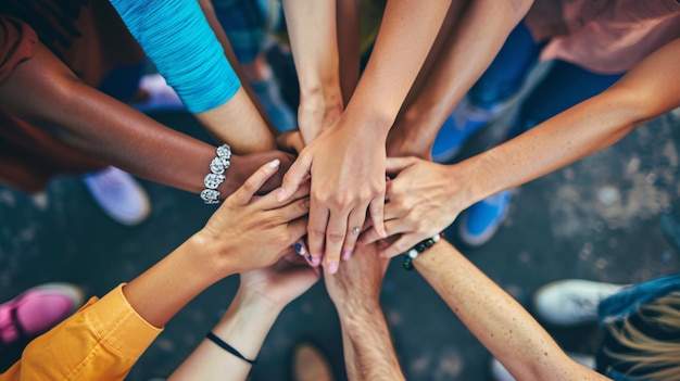 Foto eine gruppe von menschen mit händen übereinander