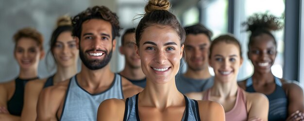 Eine Gruppe von Menschen mit unterschiedlichem Hintergrund, die ihr körperliches Wohlbefinden in einem Fitnesscenter präsentieren Konzept Fitness-Enthusiasten mit unterschiedlichen Hintergründen Körperliches Wellbeing Gruppen-Photoshoot