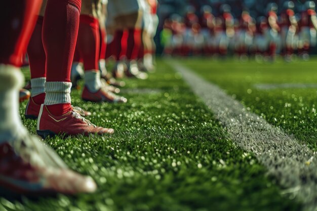 Eine Gruppe von Menschen steht auf einem Fußballfeld