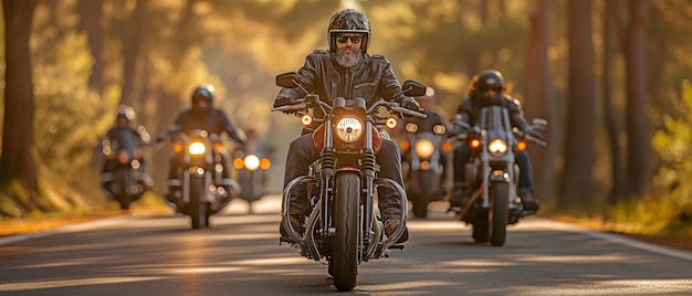 Eine Gruppe von Motorradfahrern, die Kreuzfahrer auf der Straße fahren