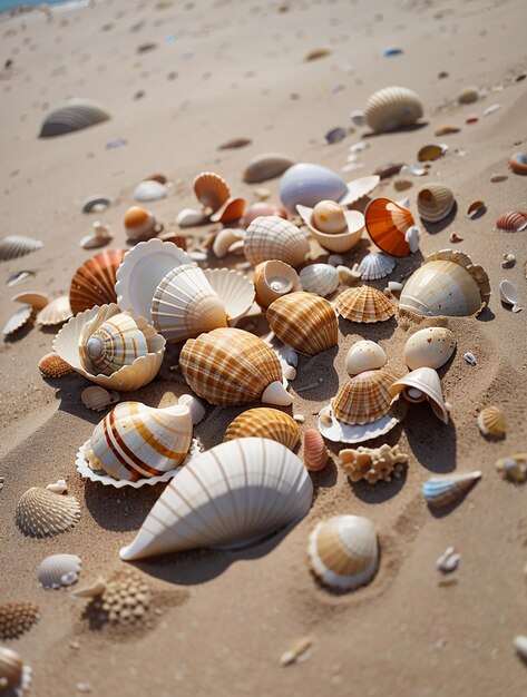 Eine Gruppe von Muscheln sitzt auf einem Sandstrand