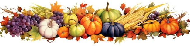 Eine Gruppe von Obst und Gemüse auf weißem Hintergrund, Thanksgiving-Clipart-Digitalbild