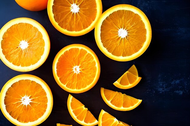 eine Gruppe von Orangen, die auf einem Tisch sitzen