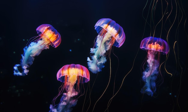 Eine Gruppe von Quallen, die im Wasser schwimmen