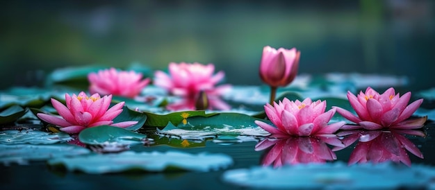 Eine Gruppe von rosa Wasserlilien auf einem Teich