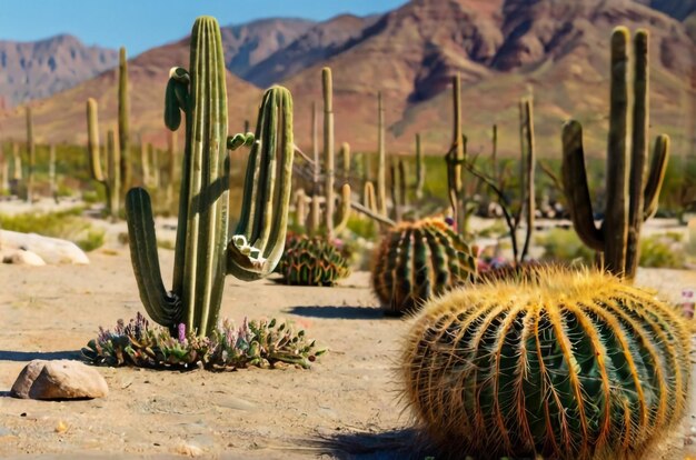 Eine Gruppe von Saguaro-Kaktussen, die in der Sanoran-Wüste in der Nähe von Phoenix, Arizona, USA, prominent stehen