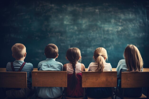 Foto eine gruppe von schulkindern geht auf den schulbus zu