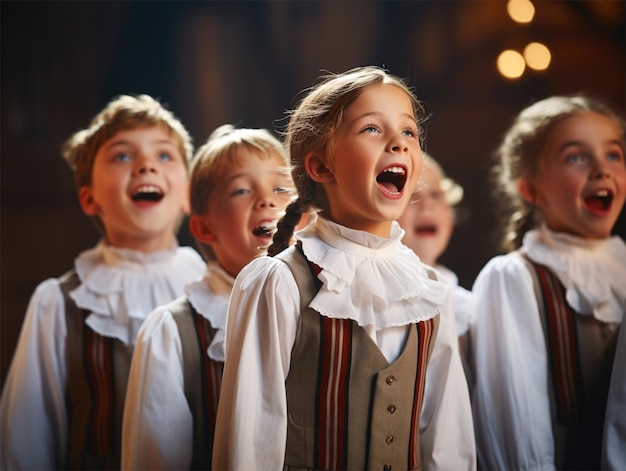 Eine Gruppe von Schulkindern singt gemeinsam im Chor