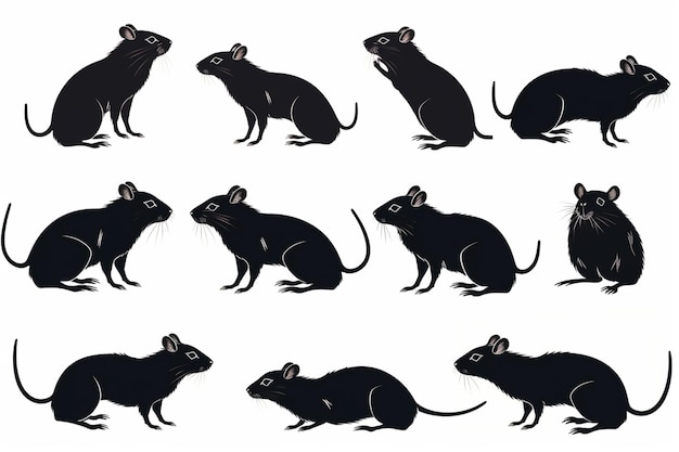 Foto eine gruppe von schwarzen rattensilhouetten auf einem weißen hintergrund