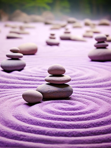 Eine Gruppe von Steinen auf einem violetten Tisch
