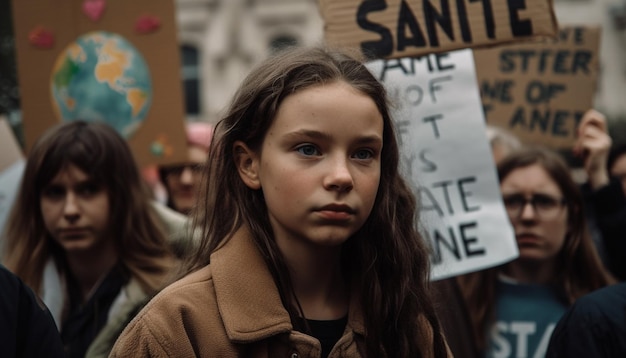 Eine Gruppe von Studenten, die für eine von KI generierte Bildung protestieren