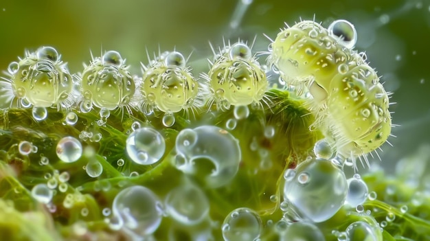 Eine Gruppe von Tardigraden kann in einem mikroskopischen Bild gesehen werden, die sich auf einem Stück Moos zusammengehüllt haben.