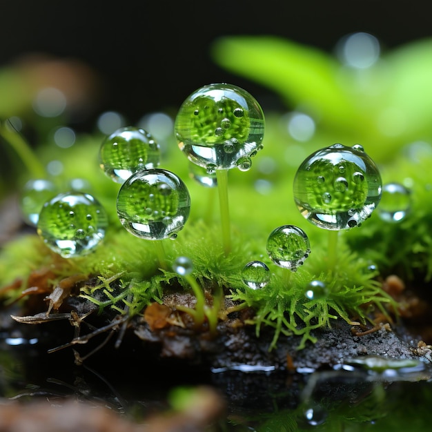 Foto eine gruppe von wassertropfen auf einer pflanze