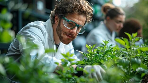 Foto eine gruppe von wissenschaftlern untersucht den hintergrund