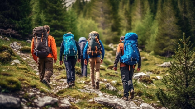 Eine Gruppe Wanderer wandert im Wald