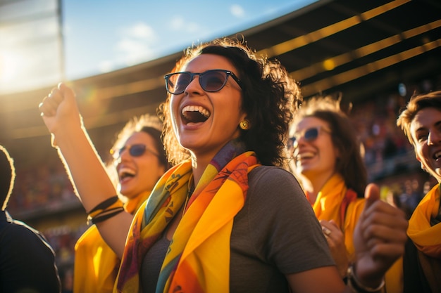 Eine Gruppe weiblicher Fußballfans unterstützt die Mannschaft Emotion Joy