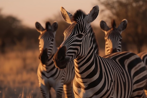 Eine Gruppe Zebras steht im Gras.