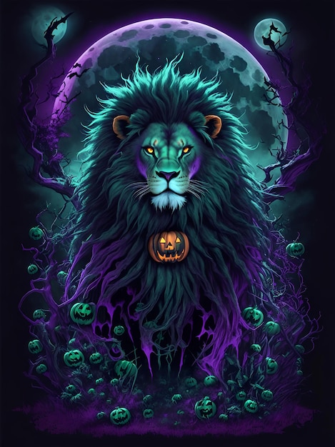 Eine gruselige Löwe-Halloween-Figur geschmückt