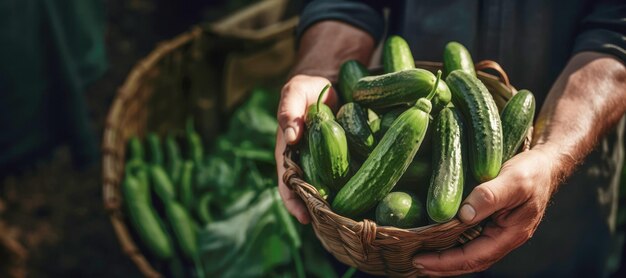 Eine Gurke ein köstliches Essen, das von einem engagierten Bauern geerntet wird und die Sommersaison verkörpert