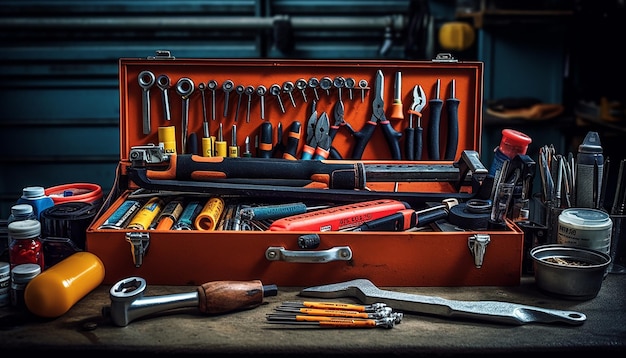 Eine gut organisierte Werkzeugkiste, gefüllt mit wichtigen Werkzeugen