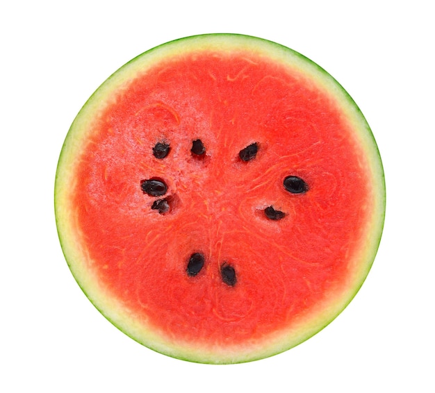 Eine Hälfte der frischen Wassermelone lokalisiert auf weißem Hintergrund