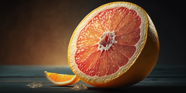 Eine halbierte Grapefruit auf einem Tisch mit generativer KI