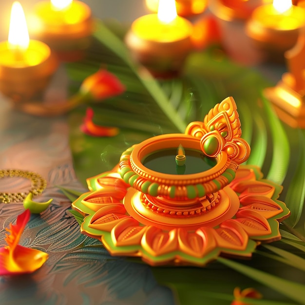 eine Halskette mit einer goldenen Blume ist von Kerzen umgeben