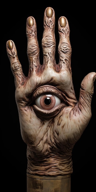 Foto eine hand, die ein auge hat, das sagt, auge darauf