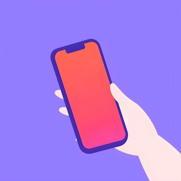 Eine Hand, die ein Telefon mit violettem Hintergrund hält.