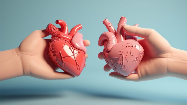 eine Hand, die einer anderen Hand ein Herz gibt 3D-Digitalkrebs