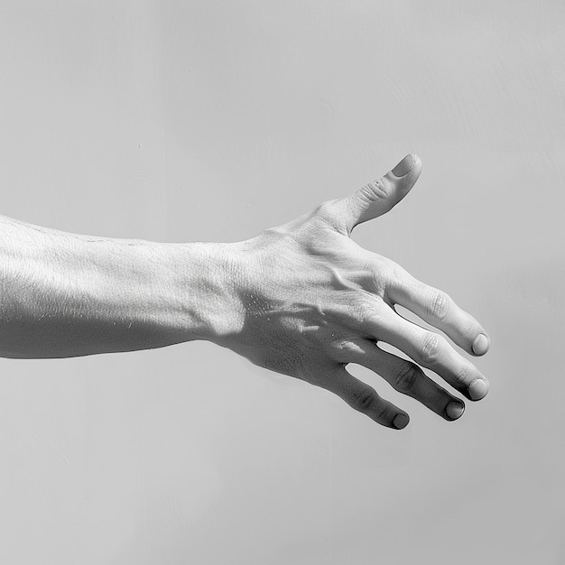 eine Hand, die sich mit einem weißen Hintergrund zum Himmel erstreckt