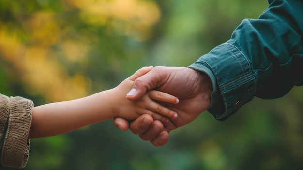 Foto eine hand eines erwachsenen, die die hand eines kindes hält, symbolisiert sorgfalt und führung