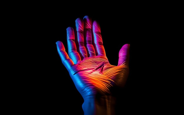 Eine Hand mit einem Stern darauf leuchtet blau und rot