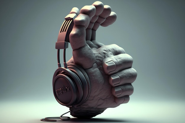 Eine Hand mit Kopfhörern darauf, die sagt: "Es ist ein Musikliebhaber".
