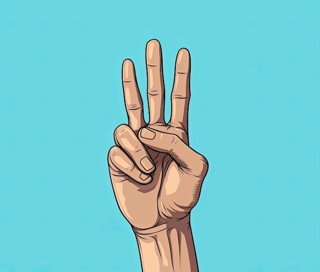 Eine Hand streckt ein Friedenszeichen im Stil eines farbigen Cartoons aus