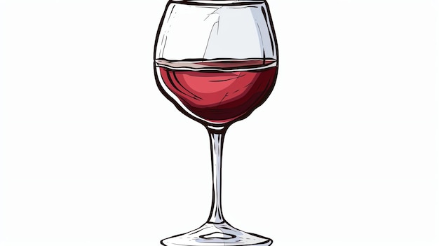 Foto eine handgezeichnete illustration eines einzigen glases rotwein das glas ist halb voll und der wein ist dunkelrot