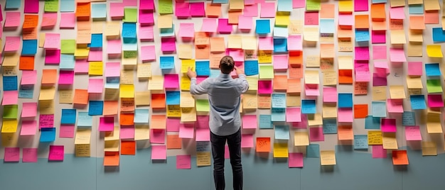 Foto eine handvoll post-notizen an einer weißen studiowand