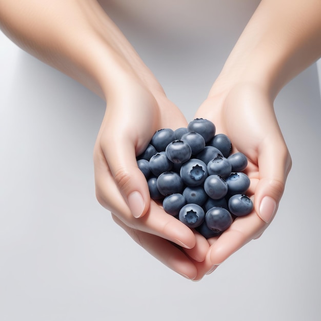 Eine Handvoll saftige Blaubeeren in der Handfläche