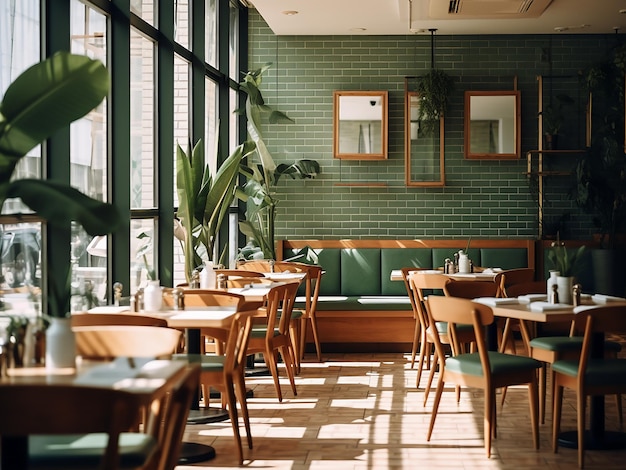 Foto eine harmonische mischung aus essen und nachhaltigem design in einem grünen restaurant ai generation