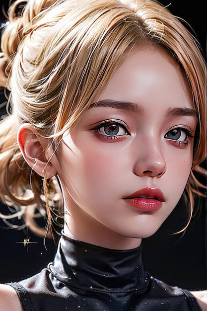 Eine heiße asiatische Frau mit goldenem Haar und roten Lippen, Anime-Illustratorin