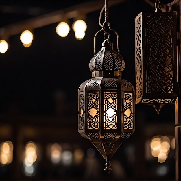 Eine helle Ramadan-Lampe in der Stille der Nacht