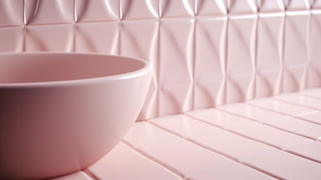 Eine hellrosa Keramikschüssel steht in einem rosa Raum.