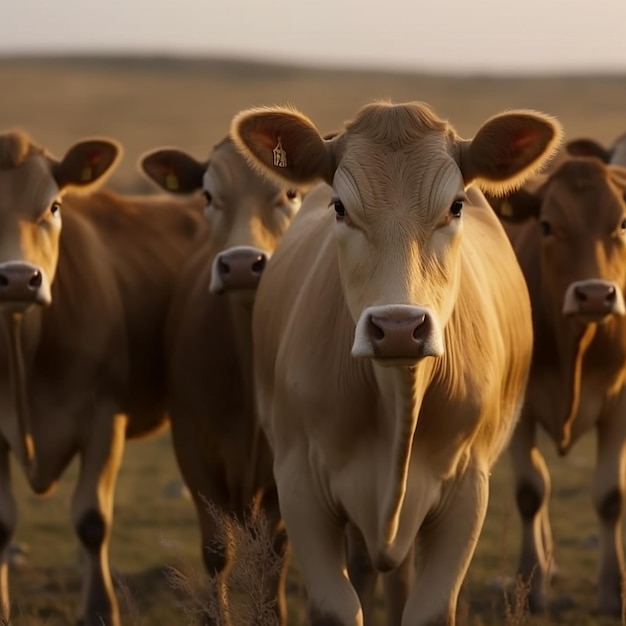 Eine Herde Kühe steht auf einem Feld.