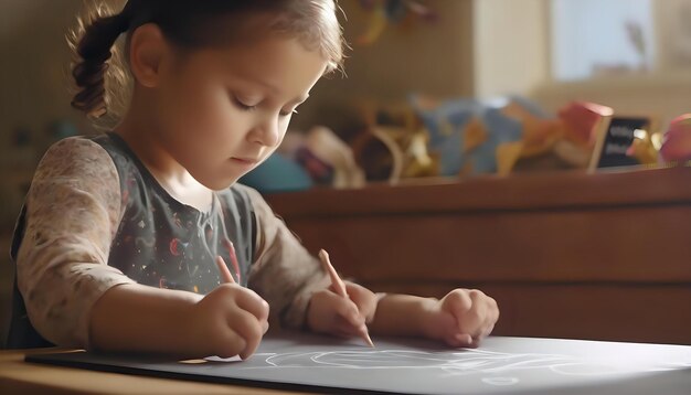 Eine herzerwärmende Szene eines Kindes, das ein Krebsband auf eine Tafel zeichnet