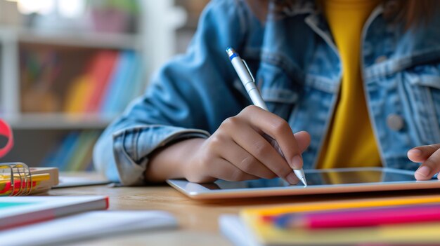 Eine Highschool-Schüler mit einem modernen Tablet für digitale Notizen