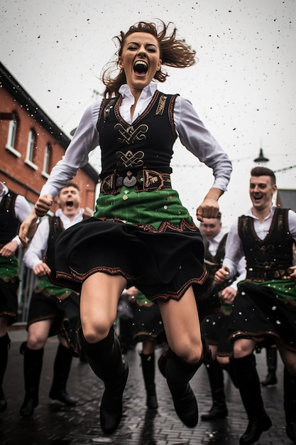 Foto eine hochgeschwindigkeits-aufnahme der irischen tänzer während der aufführung