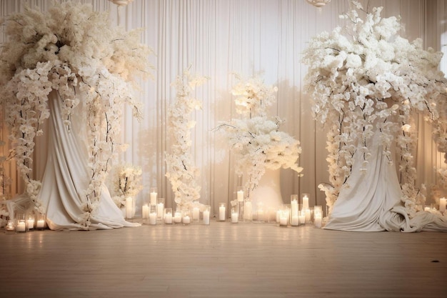 eine Hochzeit mit Blumen und Kerzen